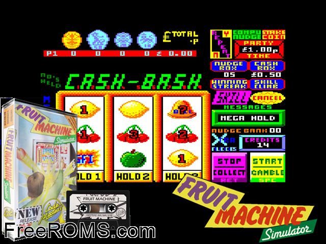 Fruit Machine Simulator (UK) (1988) [a1] Amstrad CPC game showing 3D box cover and gameplay screenshot